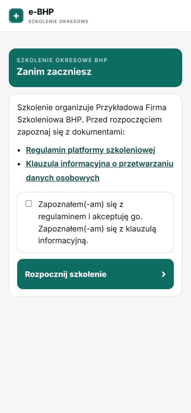 Ekran akceptacji regulaminu i klauzuli informacyjnej na telefonie